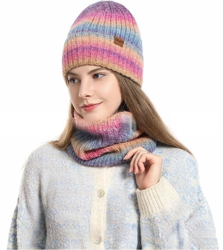 Womens Handcrafted Set Soft Warm Hat Scarf Winter Knitted Hat Scarf